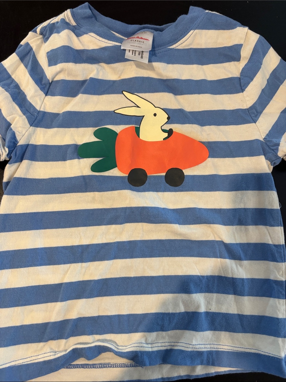 Hanna Andersson Striped Blue & White Bunny Carrot Tee